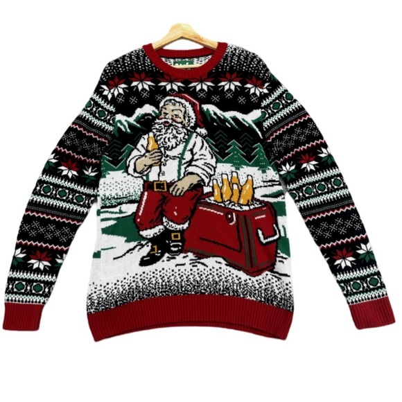 The Ugly Sweater Co. Christmas Tacky Ugly Sweater Santa Beer Cooler NWT Size S - Picture 1 of 8